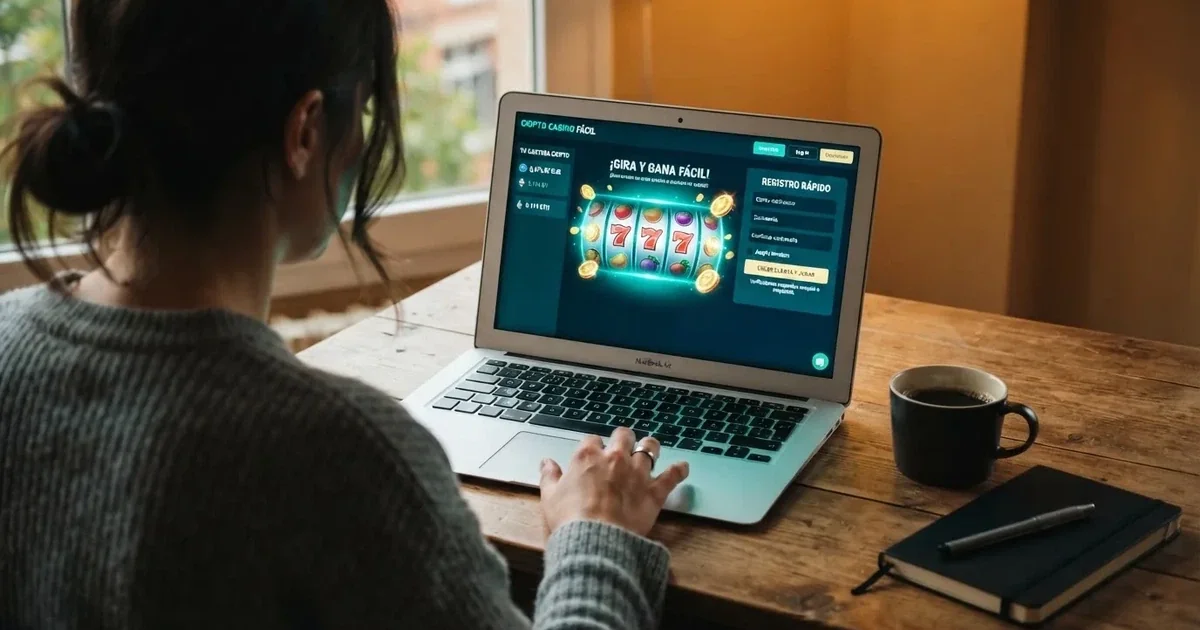 Interfaz de un casino online con criptomonedas en pantalla, sin solicitud de documento de identidad visible