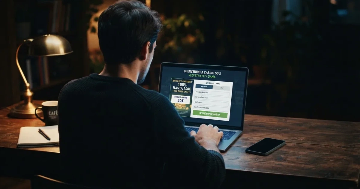 Pantalla de registro de un casino online español con la sección de bonos de bienvenida destacada