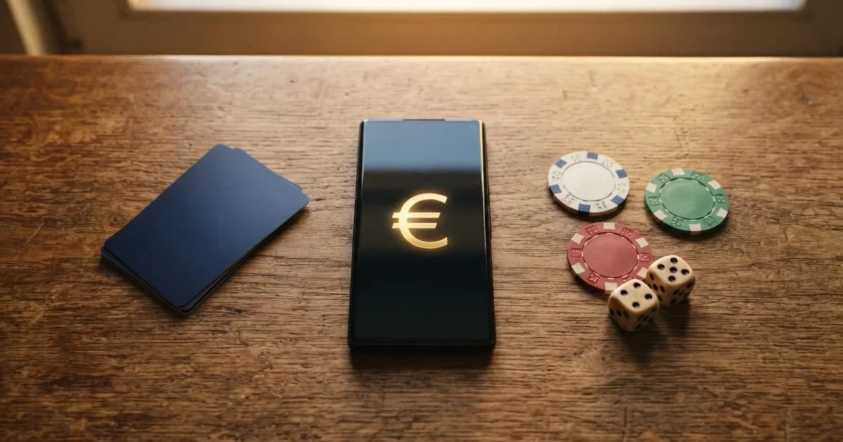 Comparativa de casinos online con depósito mínimo bajo en España, con métodos de pago como Bizum, PayPal y tarjeta visibles sobre un escritorio junto a fichas de ruleta