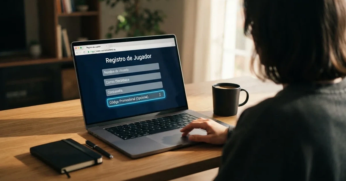 Pantalla de un casino online español mostrando el campo de inserción de un código promocional durante el registro, con el dominio .es y el candado de seguridad visibles en la barra del navegador