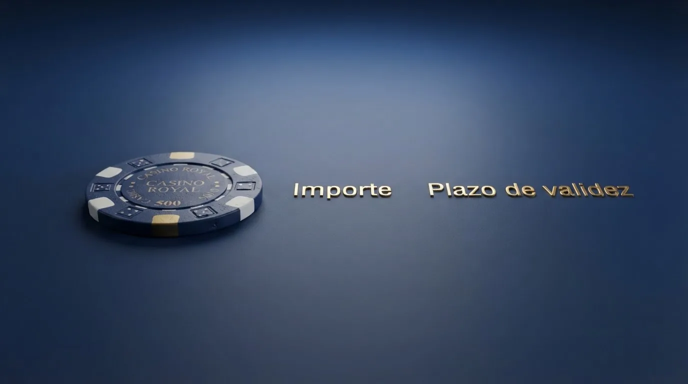 Interfaz de un casino online con licencia DGOJ destacando los elementos clave de un bono sin depósito: importe, rollover y plazo de validez