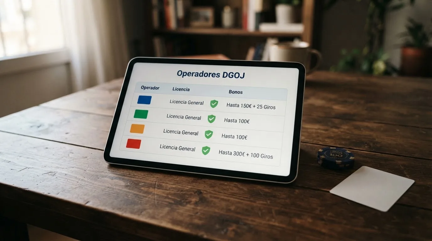 Captura parcial de una tabla comparativa con los logotipos y condiciones de varios operadores de juego con licencia DGOJ