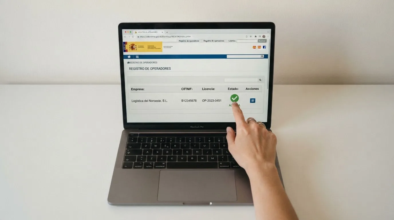 Captura del registro público de operadores con licencia en el sitio web de la DGOJ junto al dominio .es de un casino autorizado