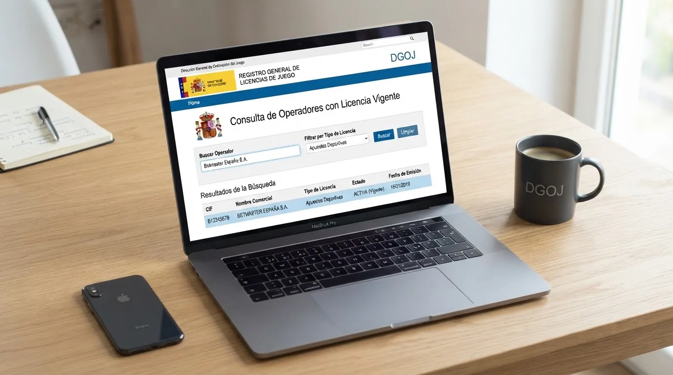 Captura del registro público de operadores de la DGOJ con el campo de búsqueda y el filtro de licencias activas