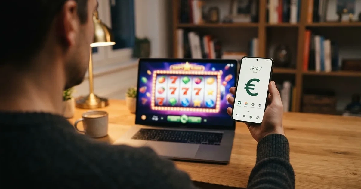 Un teléfono móvil mostrando la app de Revolut junto a la pantalla de un casino online con licencia DGOJ en segundo plano