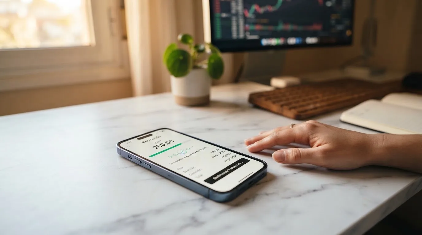 Pantalla de retirada de criptomonedas desde un casino hacia una billetera digital con la confirmación en curso