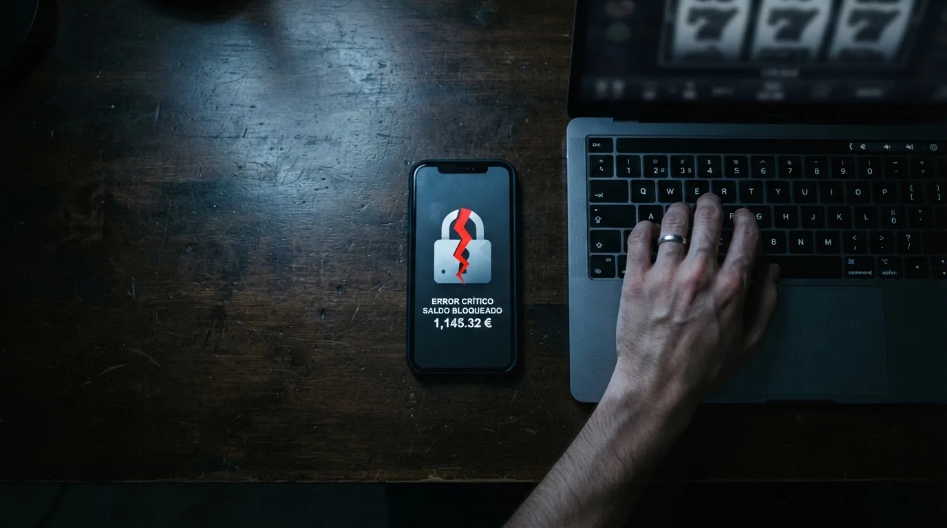 Pantalla con un candado roto sobre un teclado y una cartera de criptomonedas, simbolizando los riesgos de seguridad en casinos no regulados