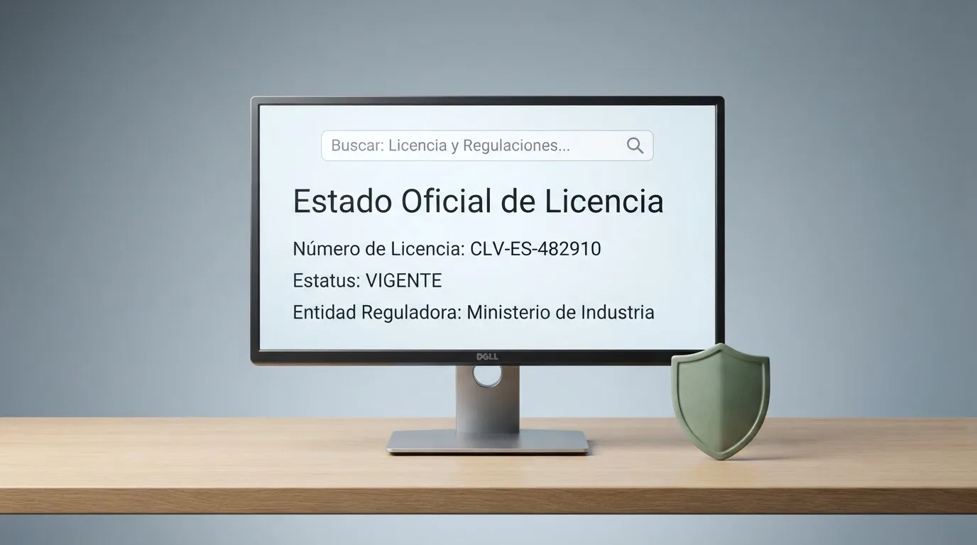 La pantalla de ordenador muestra el sitio ordenacionjuego.es con el buscador del registro oficial de licencias de la DGOJ abierto